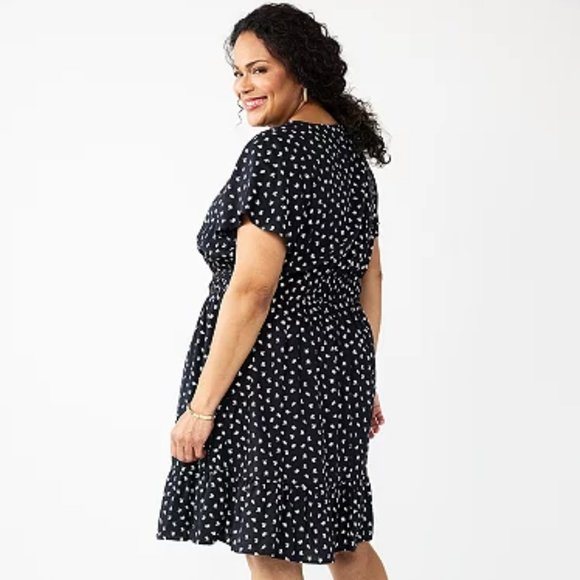 Croft & Barrow Flutter Sleeve Dress Plus 2X Rayon Black Floral Flutter Sleeves - Picture 5 of 5